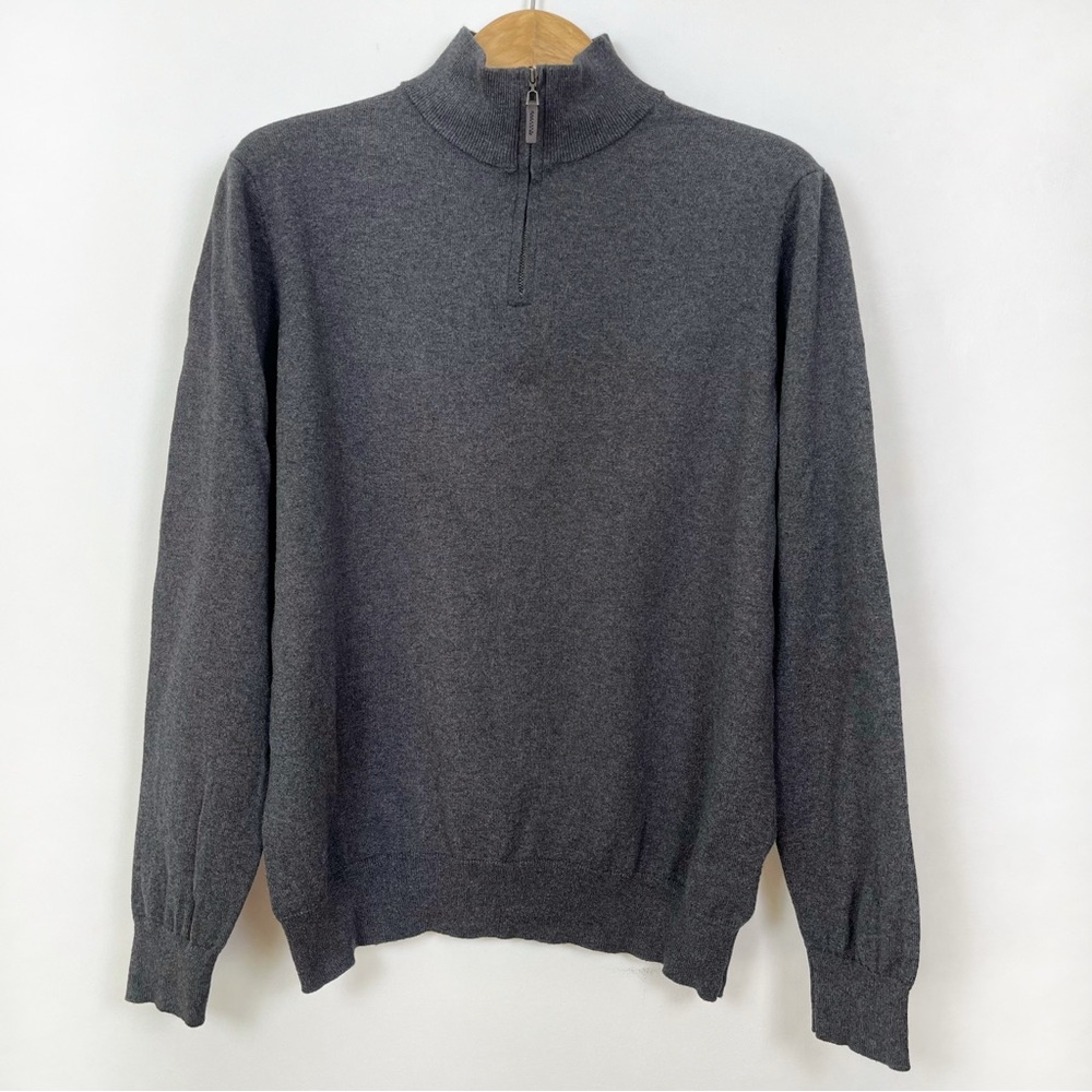 British Khaki Men’s Dark Grey Cotton Wool Half Zip Pullover‎ Sweater Size Large